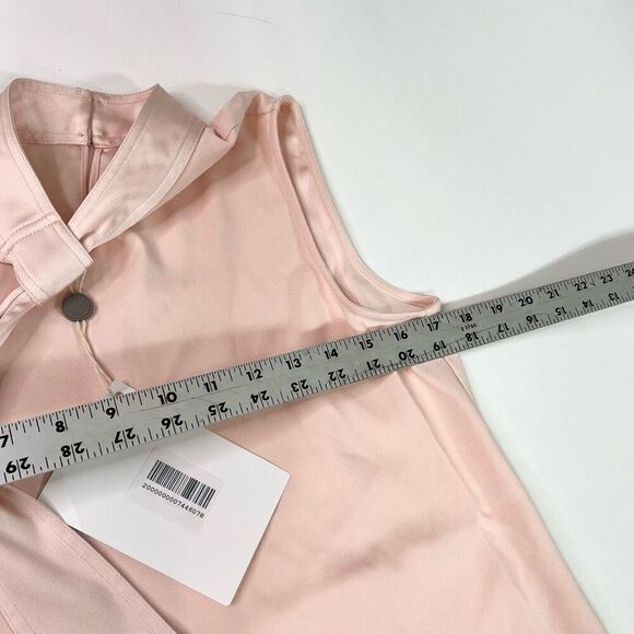 Iris & Ink Blouse Womens 2 Blush Pink Satin Sleeveless Tie Neck Keyhole Back NWT - Picture 4 of 10
